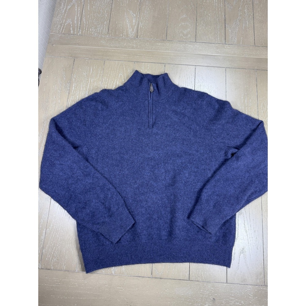 Bloomingdale's Sweater Mens XL Blue 100% Cashmere‎ 1/4 Zip Mock Neck Pullover